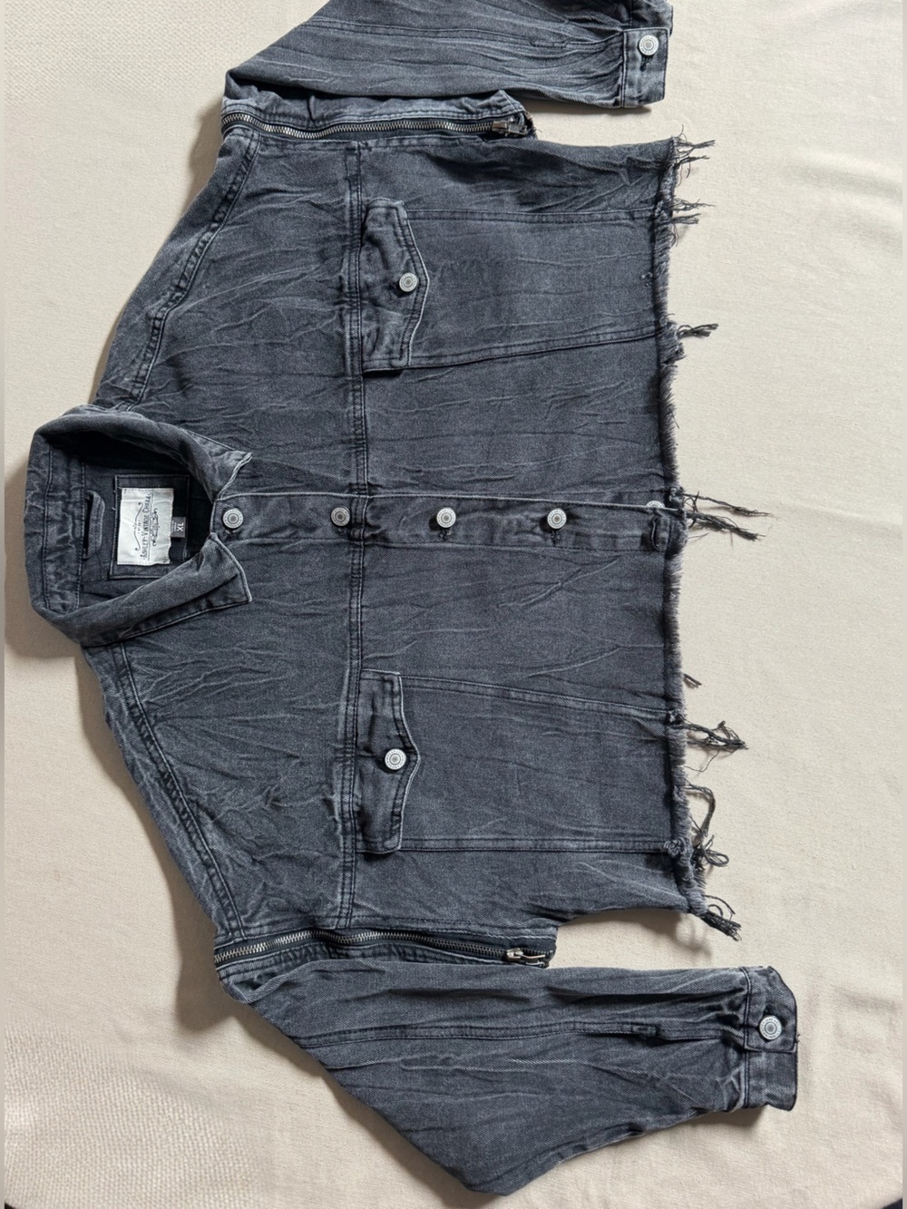 Distressed Washed Black Denim Jacket
